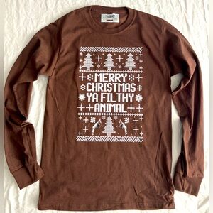 Home Alone | MERRY CHRISTMAS YA FILTHY ANIMAL | Long Sleeve Brown Tee Size Small